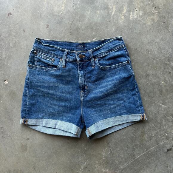 J. Crew Denim Shorts Women's Size 26 Blue Cuffed Hem Jean Shorts Flat Front - Picture 1 of 7